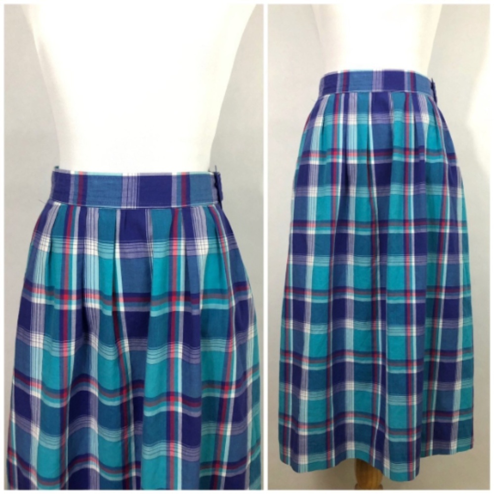 Blue and Purple Plaid Skirt with Belt,